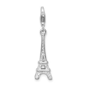925 Sterling Silver Polished 3-D Eiffel Tower Bracelet Charm Lobster Clasp